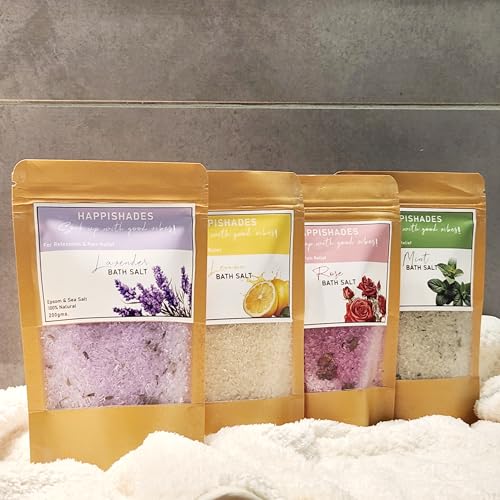 Image of Happishades Bath Salt | For Body & Foot Spa, Calming, Relaxing, Muscle Aches Pain Relief, Aromatherapy | Pure & Natural Epsom, Sea Salt & Essential Oils - 200 grams (Mint)