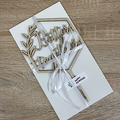 Happyplywood Better Together Cake Topper Hexagon Geometric Wooden Wedding Engagement Party Decoration Happy Birthday Anniversary Gold Silver Brown Natural Wood (Unpainted) #TOP7