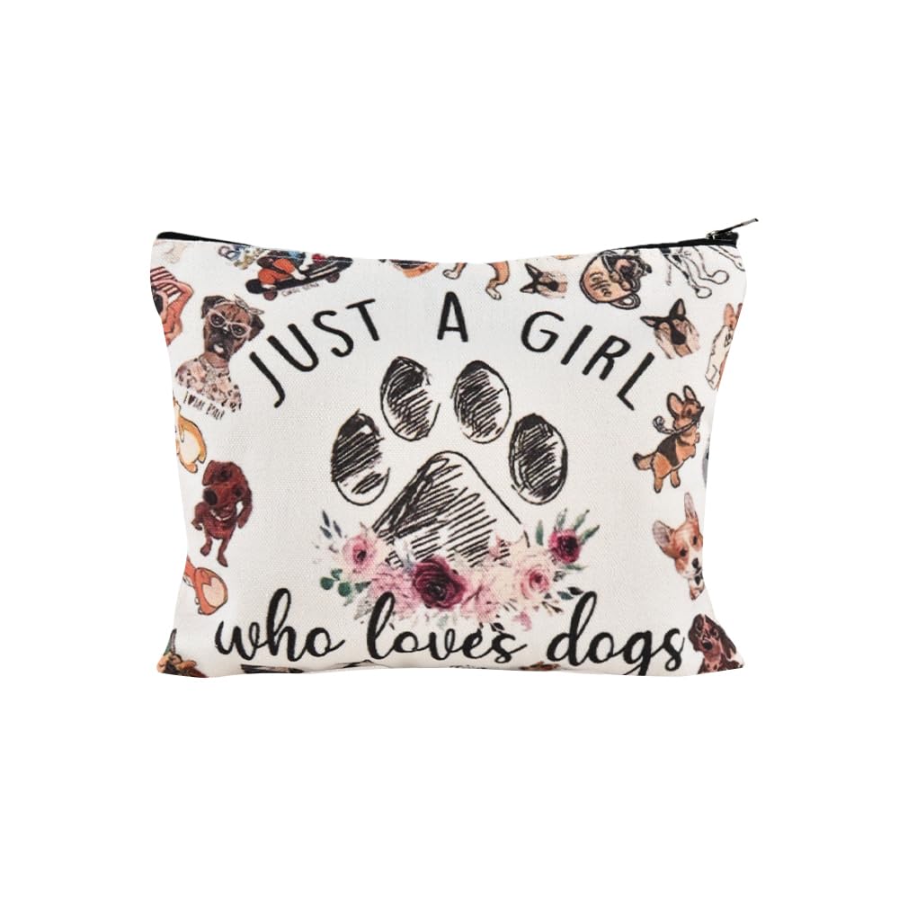 Sisadodo Dog Cosmetic Makeup Bag for Women Girls Just a Girl Who Loves Dogs Travel Organiser Pouch for Dog Mum Multifunctional Portable Small Puppy Accessories Bag Gift for Friends Pet Lovers