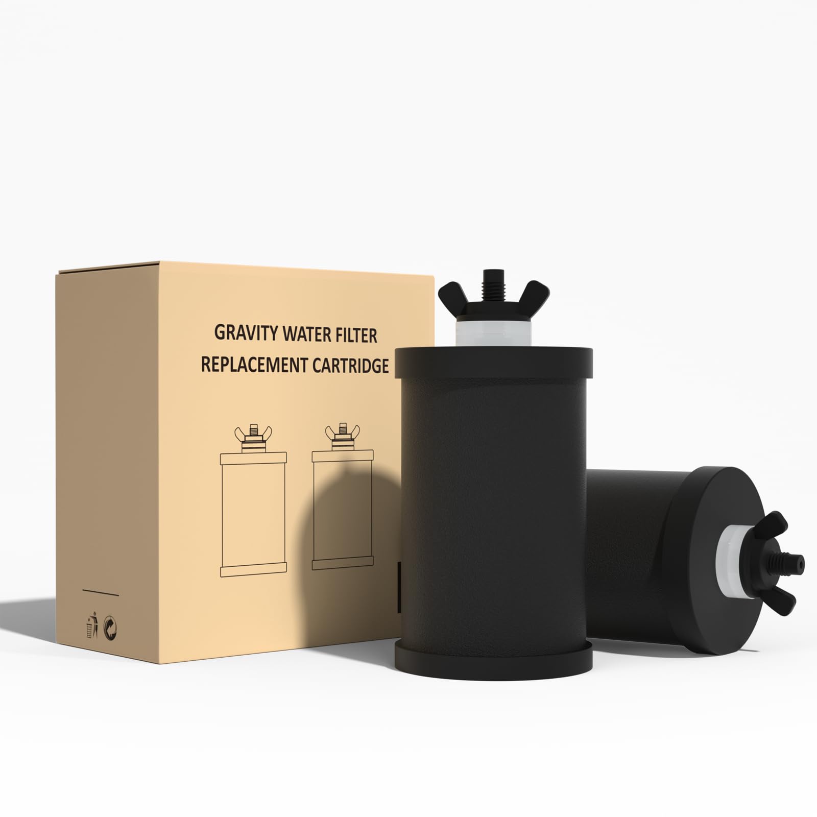 Lot de 2 filtres de rechange Black Carbon pour système de filtration d'eau par gravité - Cartouche de filtre à eau à charbon actif avec précision de 0,01 μm - Pour système de filtre à eau par