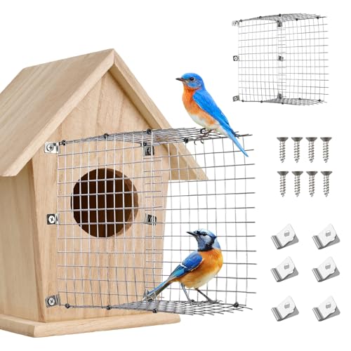 YIYIREA Bluebird House Predator Guards 2 Pack – Metal Wire Birdhouse Hole Protector with Screws and Gaskets, Noel Guard & Snake Baffle for Eastern Bluebird Nest Box, Keeps Birds and Babies Safe