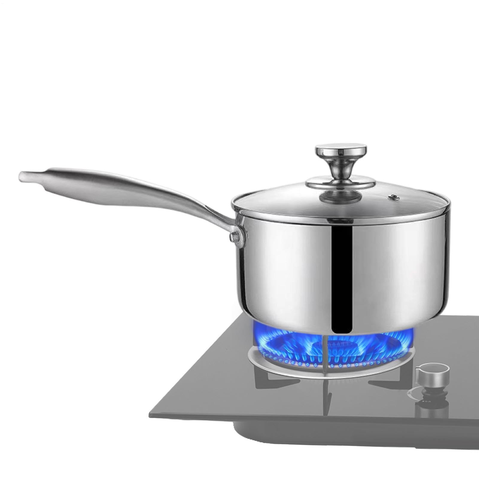 Cazo Para Salsas Cacerola de Cocina Fabricada en Acero Inoxidable con Mango | Cazo Pequeño Con Tapa Incluida para Exterior, Jardín, Camping, Picnic, Restaurante, Cocina y H