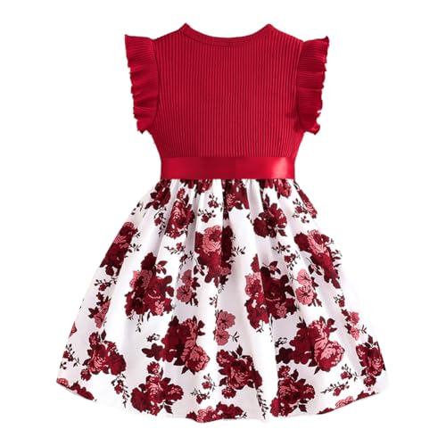Valcatch Toddler Girls Floral Dress Ribbed Ruffle Sleeveless Casual Sundress Kids Summer Party Dress with Ribbon Belt 4-7 Y2
