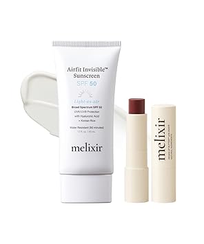 Melixir Best Seller Duo Vegan Lip Butter #03 Red Velvet & Airfit Invisible Sunscreen, Hydrating Lip Balm for Dry Lips, Korean Rice Sunscreen with No White Cast, Gift for Women, Travel Essential