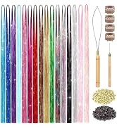 Fairy Hair Tinsel Kit for Girls: 16 Colors Tinsel Hair Extensions - Glitter Hair Tinsel Heat Resi...
