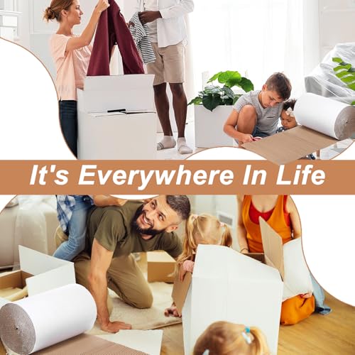 Image of Corrugated Cardboard Roll, 12 x 394 Inch Corrugated Paper, B Flute Shipping Corrugated Roll Paper Wrap, Single Face Large Cardboard Sheets, Thick Cardboard Roll for Crafts, Shipping, Gift Packaging