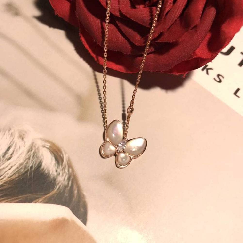 Collar de Regalo para Mujer Collar de Mariposa de Plata Esterlina S925, Chapado en Oro Rosa de 18 Quilates con Circón Y Cadena de Clavícula de Mariposa de Nácar Natural,oro y rosa, Plata