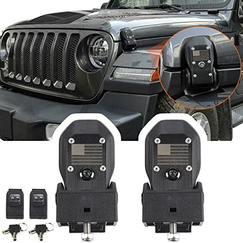 XYHAOAI Pestillos de capó Kit de pestillos de Captura de Bloqueo de capó con candado y Llave para Jeep Wrangler JL y Jeep Gladiador JT 2018-2022,American Flag