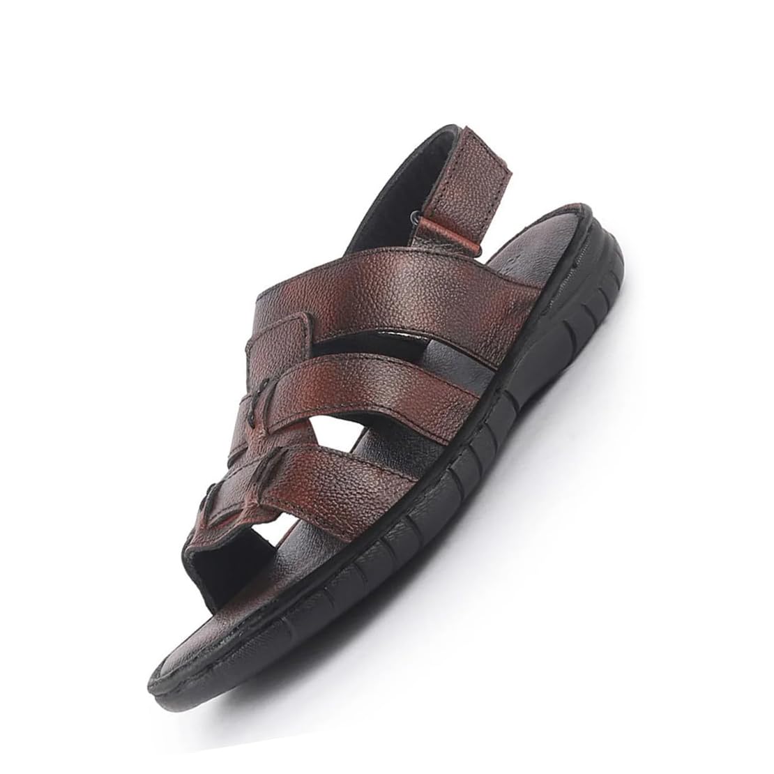 Men Genuine Leather Multi Strap Open Toe Broad Feet Fisherman Sandals with Adjustable Back Strap | Anti Skid Lightweight Sole-image-15