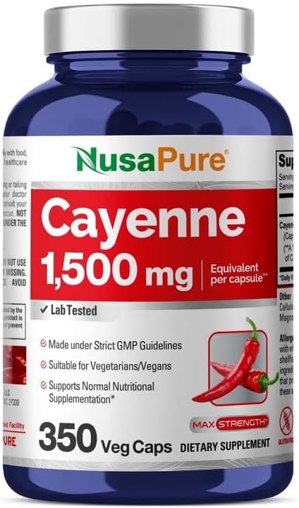 NusaPure Cayenne Pepper 900mg 200 cápsulas vegetales (vegetariana, sin OMG y sin gluten)