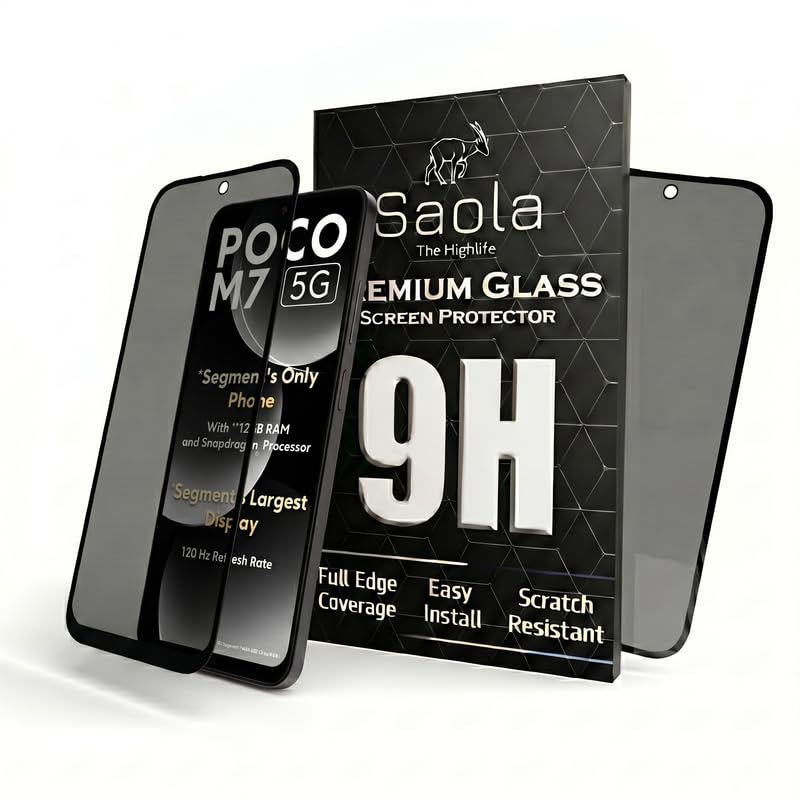 Image of Saola Ultra Privacy Tempered Glass For Poco M7 5G (PACK OF 1) with Free Installation Kit. Full screen Coverage. Free Replacement If Received Damaged - 6.88 inch