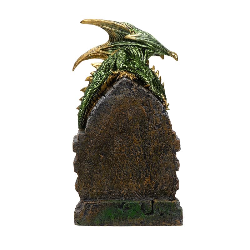 SUMMIT COLLECTION Gifts Green and Gold Fantasy Dragon Guarding The Door with Wyrmling Statue Medieval Castle Decoration Crystal Accents LED Light Polyresin Figurine 10