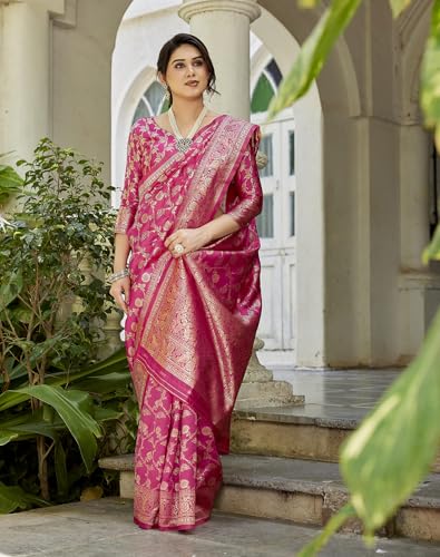 Image of Yashika Women's Trendy Pure Banarasi Kanjivaram Saree with Blouse Material
