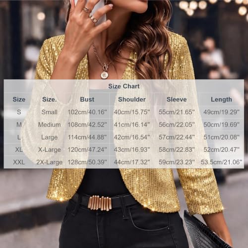 Sequin Tops for Women Open Front Blazer disco Christmas Party Casual Fitted | Sequin tops for women, sparkle open front long sleeves lightweight lined comfort Christmas Party New Year's Eve outfit ideas - image 3