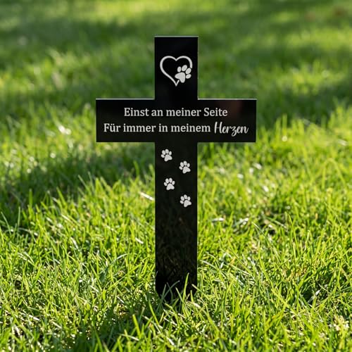Photect Grabkreuz Grabstecker Schwarz Acryl Grabschmuck mit Gravur Grabschmuck Hund Katze Gedenktafel Grabstein Grabdeko Wetterfest Gartenstecker für Grab Trauer Geschenk für Tierbesitzer(Kreuz)