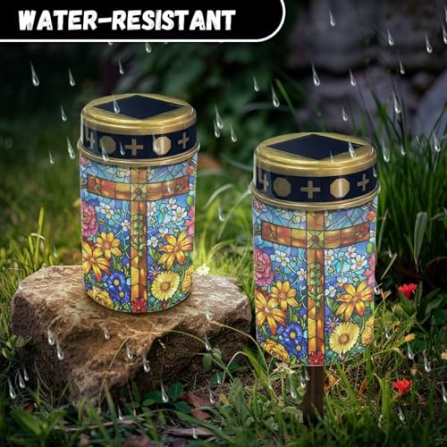 Image of Waterproof Solar Garden Lights,Cross Outdoor Solar Lights for Cemetery Landscape Path Lights Flamesless Candle Outdoor Solar Light Memorial Light, No-YSFH3650-N9