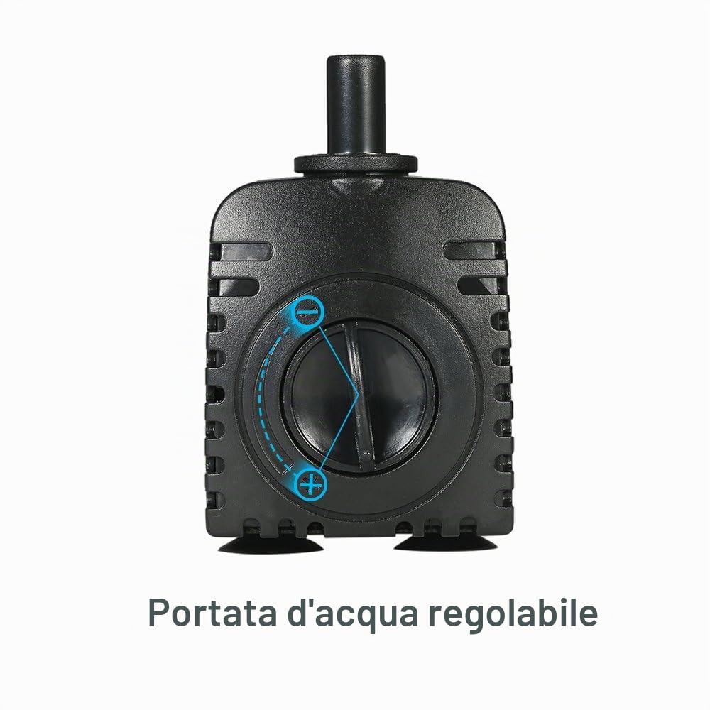 Decdeal Pompa acqua sommergibile, 600 l/h 8 W, pompa acqua acquario ultra silenziosa con 4 piedi di ventose per fontane pesce serbatoio idroponico Systems con 2 ugelli