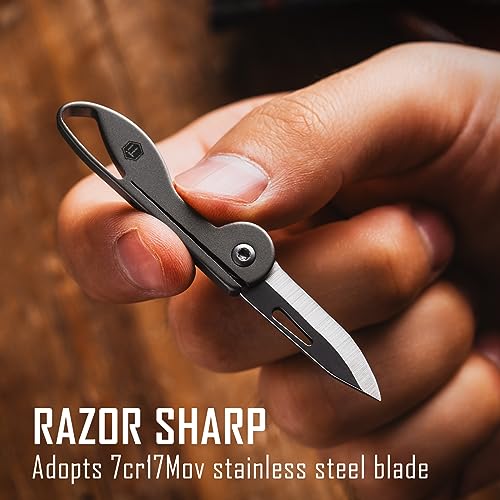 KeyUnity KK05 Mini Titanium Pocket Knife for Everyday Carry- Razor Sharp Folding Blade, Lightweight EDC Tool for Camping, Hiking and Outdoor (Grey)