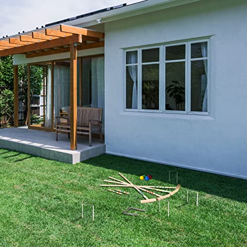 Relaxdays Krocket Spiel, 4 Spieler, Kinder & Erwachsene, Komplettset mit Tasche, Croquet Set Holz, Schläger, Mehrfarbig