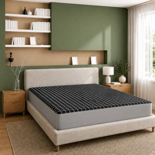 Image of Premium 100 Percent Waterproof Mattress Protector with Zipper Non-Woven | Hypoallergenic Mattress Cover Soft Zipper Bed Protector for Single Size Bed 36x72 Inch Fit On 10 Inch 3X6 Feet, Grey Checks