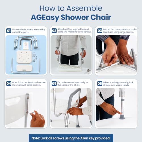 Image of AGEasy (Max Group) Safesit Shower Chair for Seniors | DIY Assembly Required | Adjustable Bath Stool with Padded Armrests & Back | Removable Back & Height-Adjustable Legs for Bathroom, Bathtub
