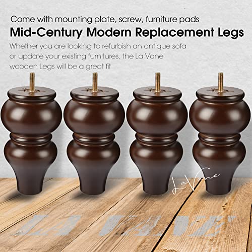 La Vane 6 Inch (15cm) Solid Wood Furniture Legs, 4Pcs Wooden Walnut Turned Spool Bun Feet with M8 Bolt - Image 2