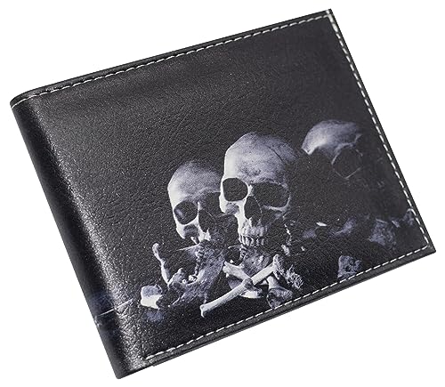 MARSHAL RFID Blocking Genuine Leather Printed Skull Theme Bifold Wallet with Gift box for men (Skull 3)