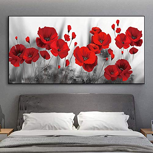 Toile fleurs rouges HYFBH grand format pour habiller un grand mur vide
