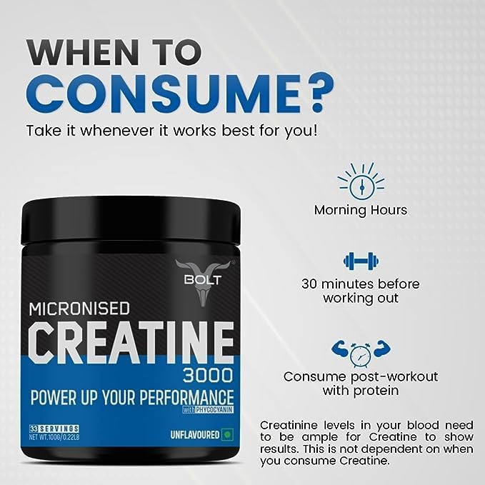 Miniatura 5 de Monohidrato de creatina micronizada 3000  con ficocianina  Aumenta el rendimiento atlético  Proporciona apoyo energético para entrenamiento pesado