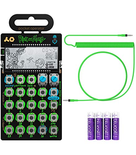 Teenage Engineering PO-137 Pocket Operator Rick and Morty Limited Edition Vocal Synth and Sampler Bundle with TE010XS011 Neon Green Curly Audio Cable, and Blucoil 4 AAA Batteries
