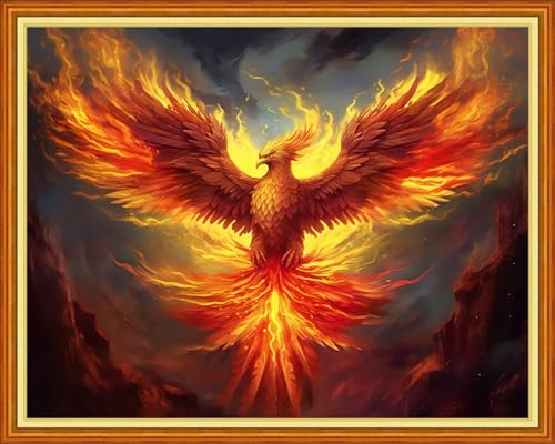 Image of Dimensean Stamped Cross Stitch Kits Full Range of Embroidery Patterns Starter Kits for Beginners Adult DIY Cross Stitches Needlepoint Kits 11CT-Fire Phoenix 16x20 inch