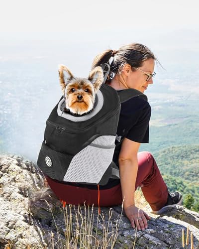 PETCUTE Hundetragerucksack,Verstellbarer Haustier Rucksack für Kleine Hunde und Katzen,Gepolsterter Schultergurt,Wasserdichter Boden,Atmungsaktiv,Haustier-Fronttasche mit Sicherheitshaken,zum Wandern