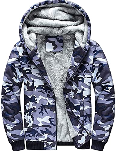 Tanming Men s Winter Thicken Sherpa Lined Camo Hoodies Full Zip Warm Hooded Coat (Blue, Medium)