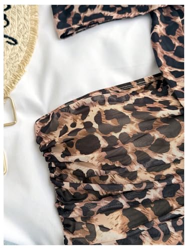 GORGLITTER Girl's Tube Tops Cute Leopard Print Going Out Tops Cheetah Print Ruched Strapless Crop Top with Neck Scarf4