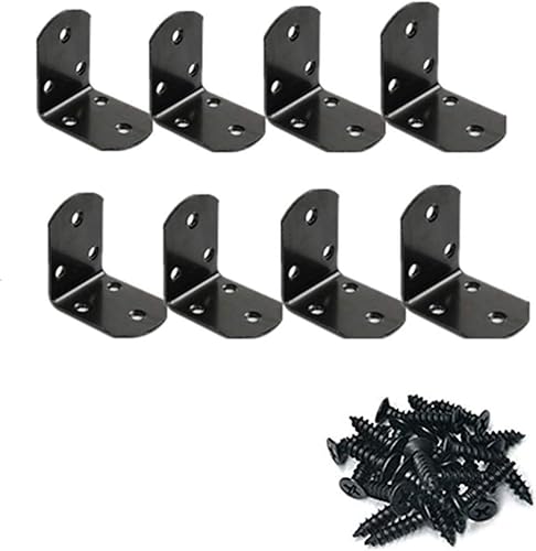 Soporte de esquina de soporte de ángulo recto, 30 piezas de soporte de junta negra, soportes de ángulo de metal de 90 grados con 60 tornillos (0.78