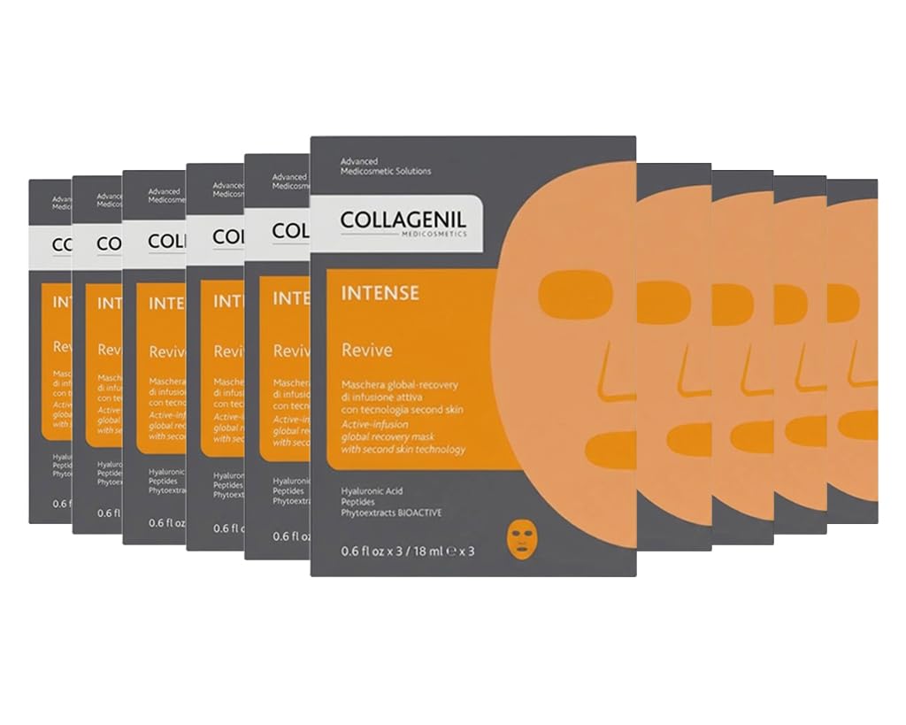 COLLAGENIL Intense Revive Global Recovery Mask, 10 Gesichtsmasken aus Lyocell mit Hyaluronsäure und Peptiden, Feuchtigkeit & Strahlkraft, 10 x 18 ml