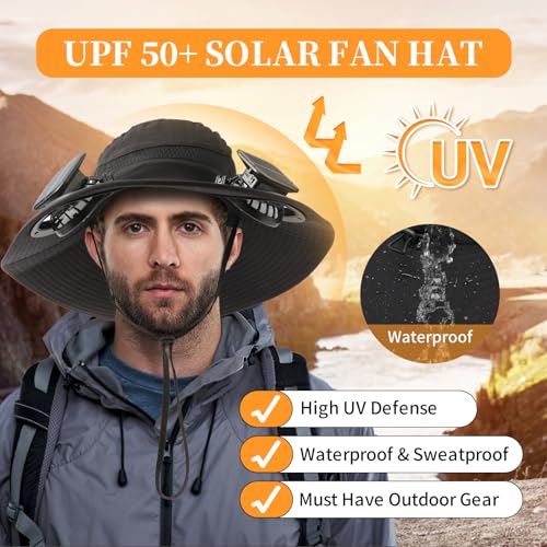 Solar Powered Fan Hat with 2 Removable Fans Wide Brim Sun Hat for Outdoor Fishing, Hiking Gardening, USB Solar Charging4