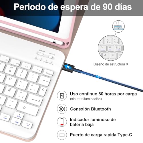 Teclado para iPad 9 Gen y 8 Gen IVEOPPE Español Ñ con Funda Magnética Color Rosa 4