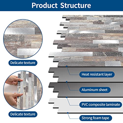 Yipscazo Peel And Stick Wood Metal Tile Backsplash, Stick On Tiles For Backsplash Kitchen, Bathroom, Laundry Room, Camper, Fireplace (12'' X 12'', 10 Sheets In Light Wood) #TOP4