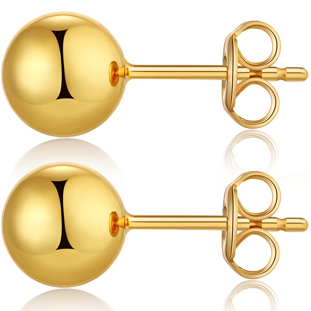 18K Oro Placcata 925 Argento Sterlina Orecchini a Perno a Pallina Brillanti per Donna Uomo 4-8mm