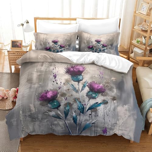 Housse de couette hypoallergénique microfibre douce 3D chardon pourpre