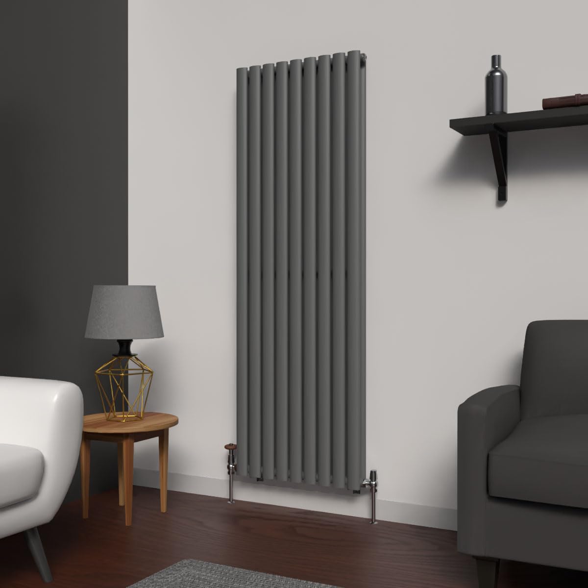 Lux Heat Anthracite Grey Oval Vertical Double Panel Designer Radiator 1600mm (H) x 540mm (W)