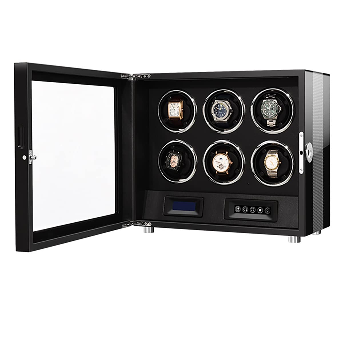 MYUYEE Watch Winder For 2 4 6 9 Automatic Watches Piano Lacquer Finish Luxury Mechanical Wristwatch Storage Case With Quiet Motor Soft Flexible Pillows Watch Display Box (6+0)