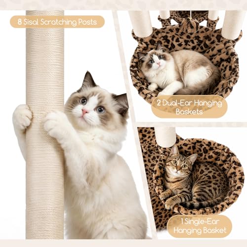 Image of Globlazer Extra Large Leopard Cat Tree 82in Tall Heavy Duty Cat Tree for Indoor Cats Large Adult Big Cat Tower with 8 Scratching Posts, 2 Condos, 2 Padded Perches, 3 Baskets, S82, Leopard Print