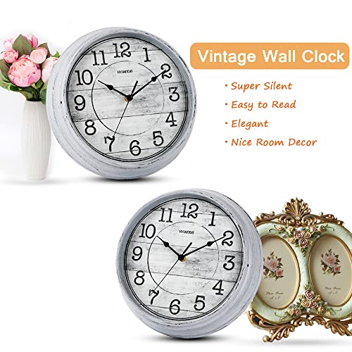 Hylanda 12 Inch Wall Clock, Retro Vintage Kitchen Decorative Wall Clock, Silent Wall Cocks Battery Operated Non Ticking With Large Numbers Easy To Read For Home Bathroom Office(Grey) #TOP3