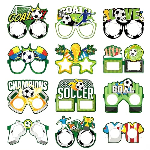 12 Lunettes de Fête Football pour Enfants et Adultes, Accessoires Photobooth Thème Foot, Décorations Anniversaire Sportives, Idéal pour Soirée Match et...