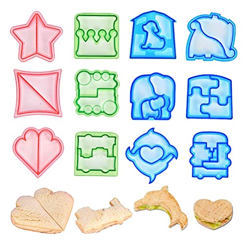 Juego de 12 cortadores de galletas, molde de sándwich, cortadores de galletas, cortador de galletas, herramientas de bricolaje para hornear, en varias formas lindas