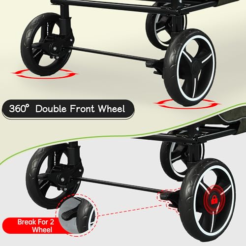 Image of Saudism Pet Stroller for Dogs Cats up to 50 lbs, Foldable Dog Stroller with 360 Swivel Wheels, Detachable Carrier, Adjustable Handle, Travel Dog Stroller for Small Medium Large Pets, Green