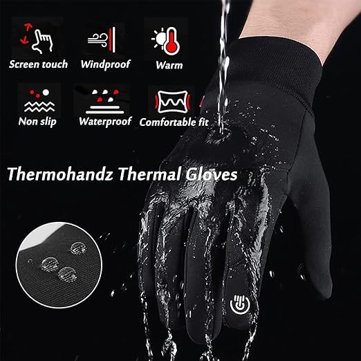 TOWGOU Waterproof Winter Gloves, Warm Windproof Touch Screen Thermo Gloves (Black, X-Large)