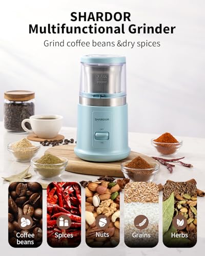 Image of SHARDOR Quiet Coffee Grinder Electric, 70g Removable Bowl Spice Grinder for Coffee Beans, Seeds and Grains, Super Silent Grinding Mill with 60dB Low Noise, 2.5oz Capacity, Blue